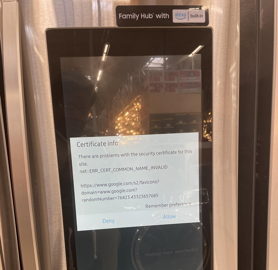 Certificate error on fridge