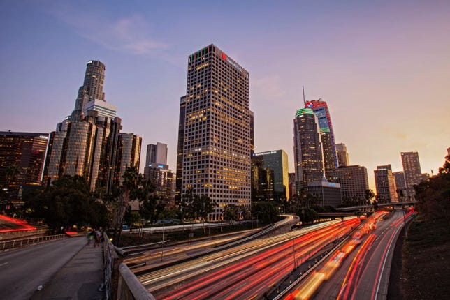 Image of Los Angeles skyline at sunset