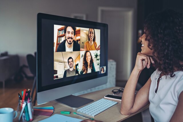 A woman on a video call.