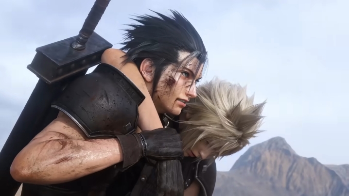 Zack carrying Cloud toward Midgar.