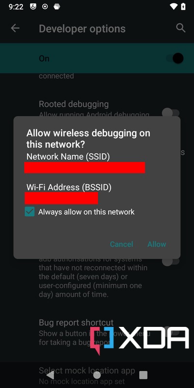 Allow wireless debugging on this network