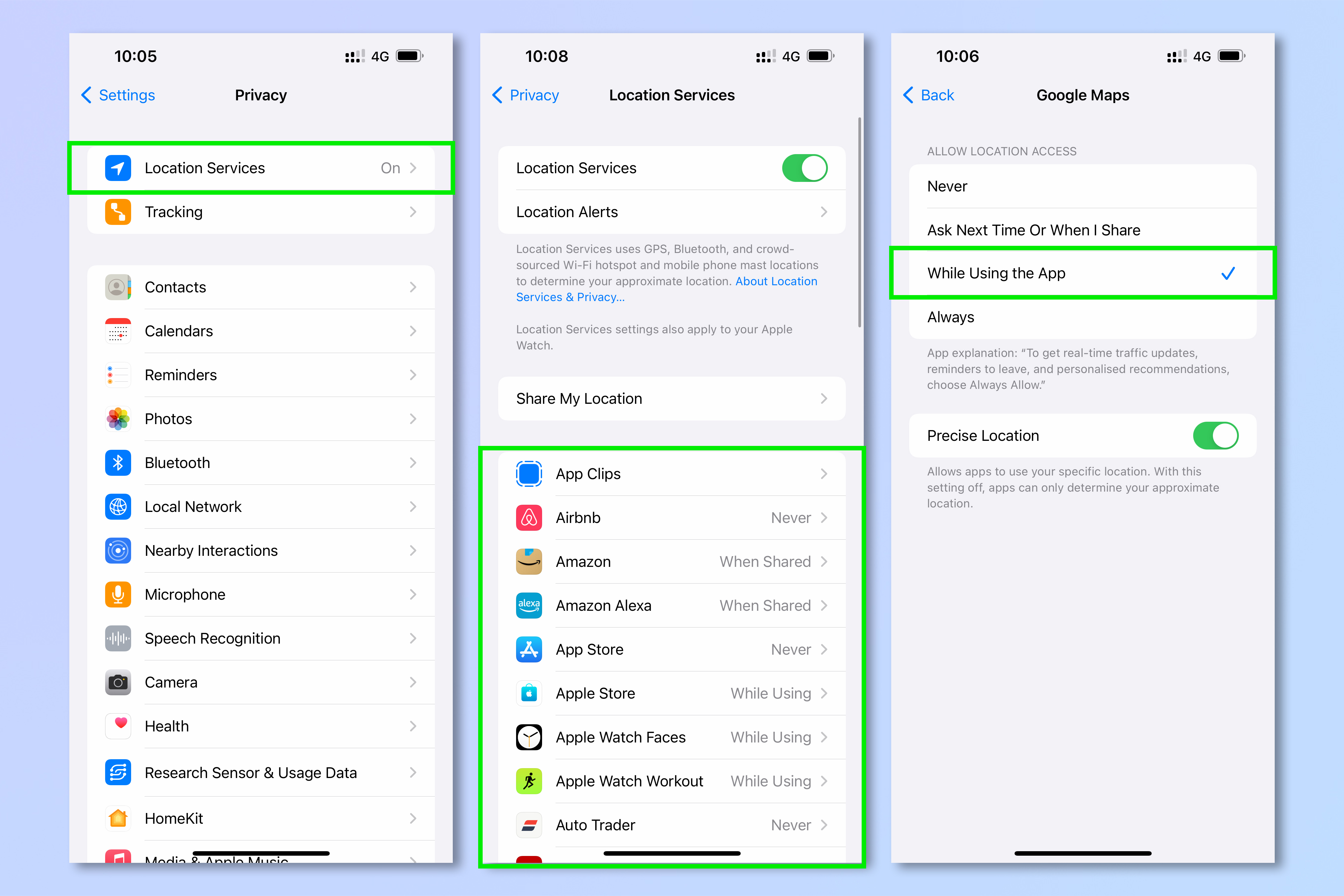 Screenshots showing how to save battery life on iPhone