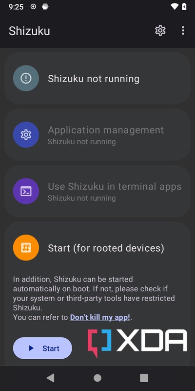 Shizuku start for rooted devices