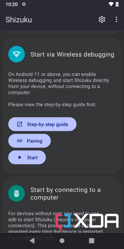 Shizuku start via wireless debugging