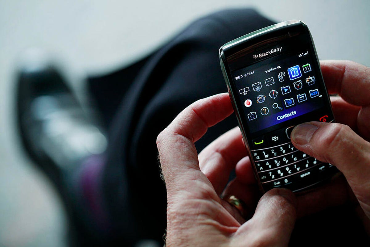 A BlackBerry headset, showing its home screen and apps.