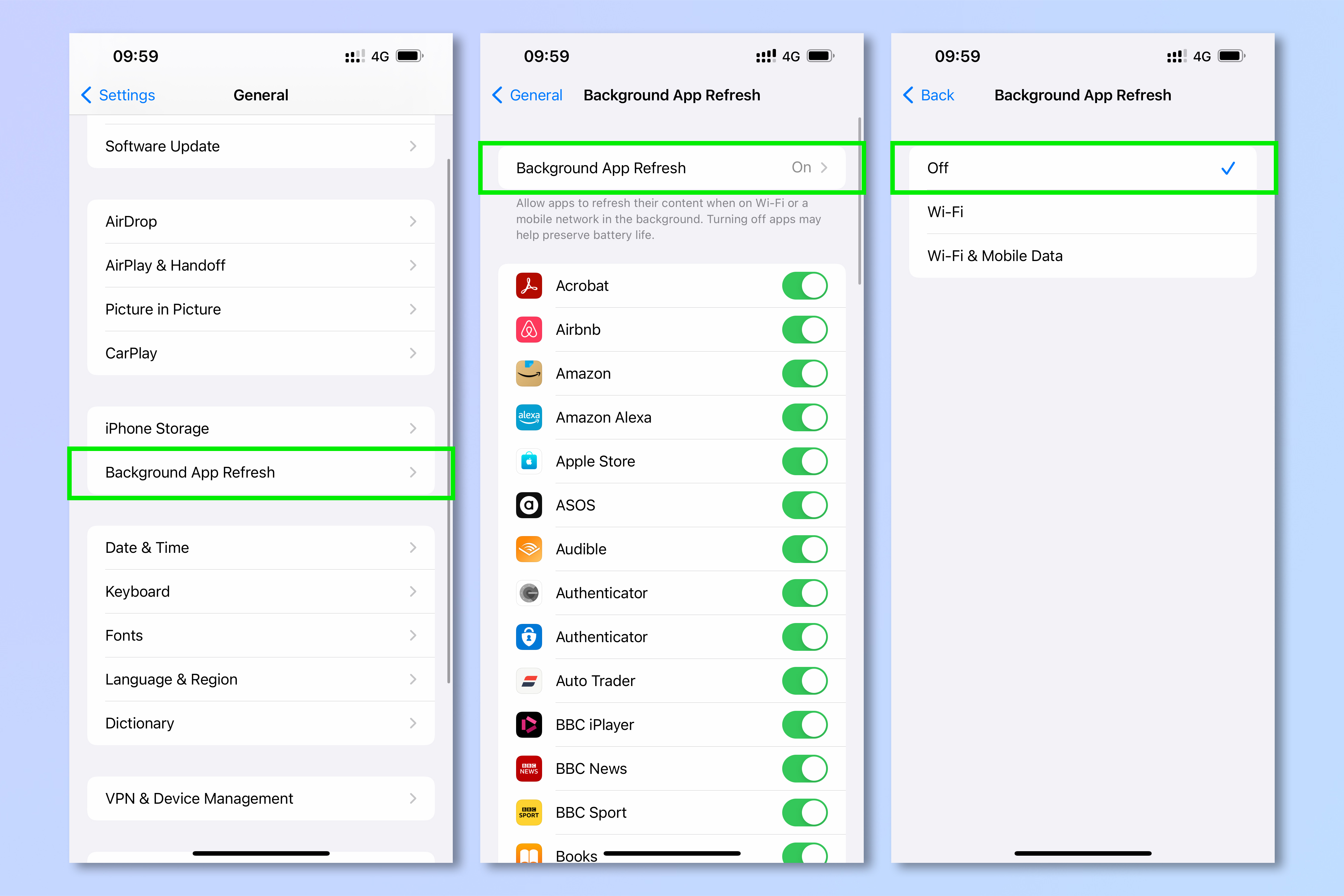 Screenshots showing how to save battery life on iPhone