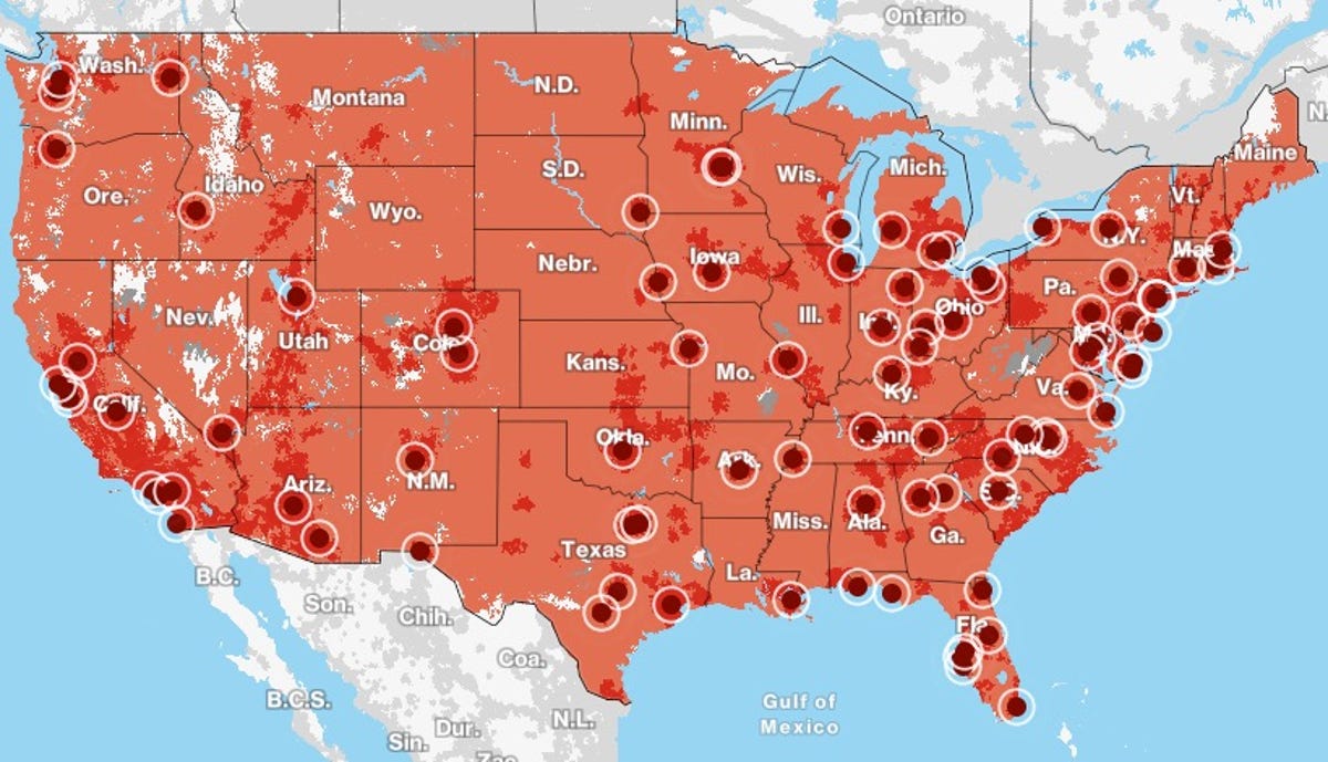 Image of Verizon 5G Home Internet coverage map