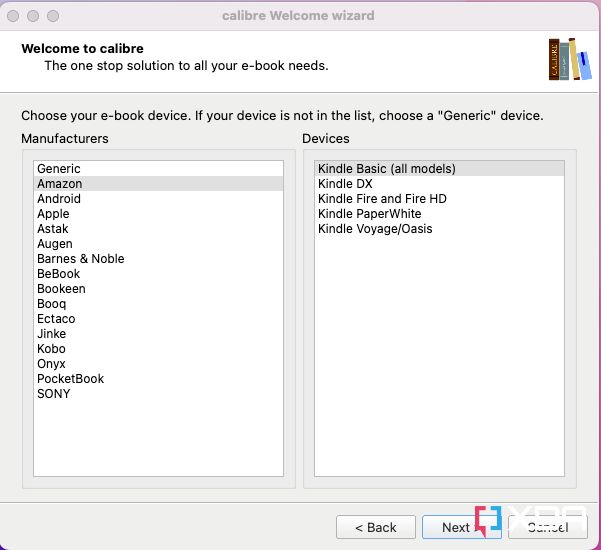 Calibre device selection window 