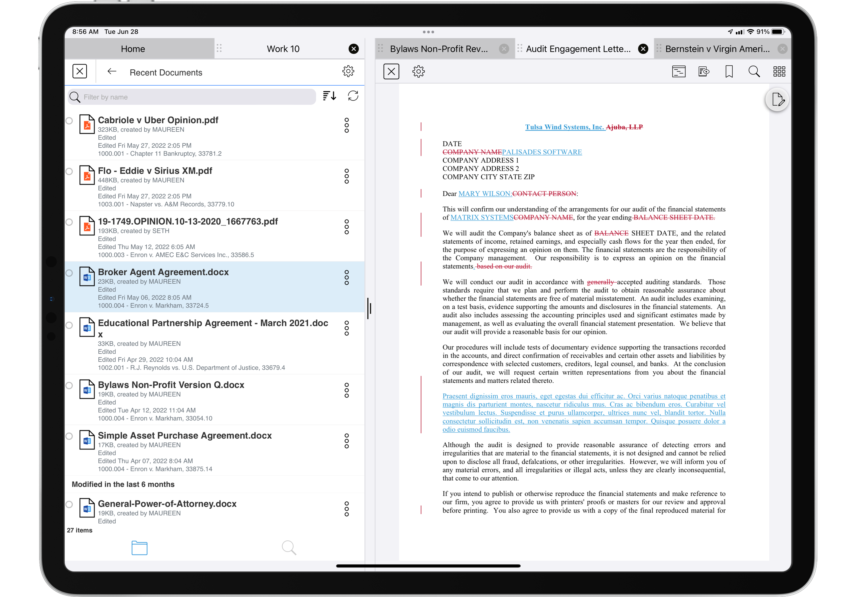 LINK 4 Split Screen iManage Document iPad Pro