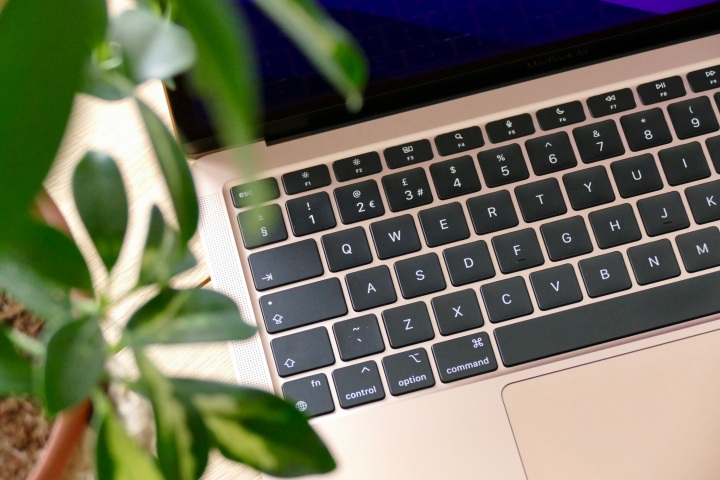 A close up of the gold MacBook Air M1's keyboard.