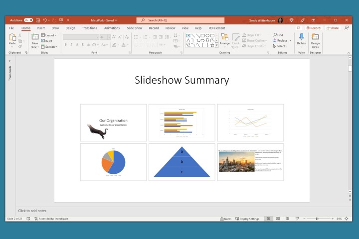 Summary slide in PowerPoint.