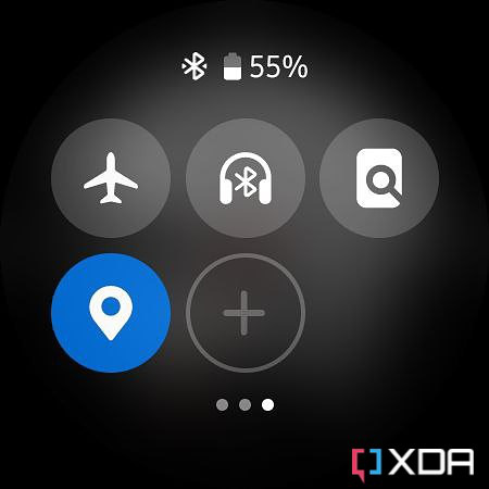 Screenshot of Galaxy Watch 4 quick settings with Airplane mode toggle.