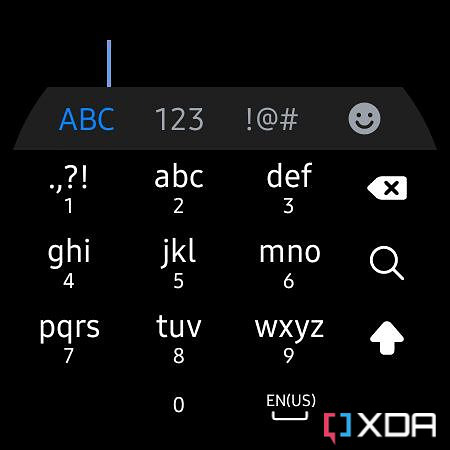 Screenshot of Galaxy Watch 4's T9 keyboard.