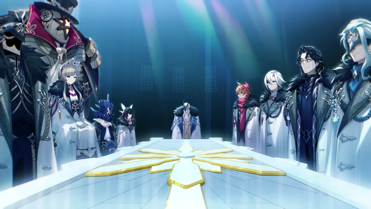 A shot of a council of villains in Genshin Impact