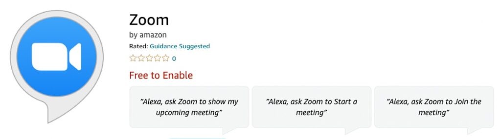 Zoom Alexa skill listing