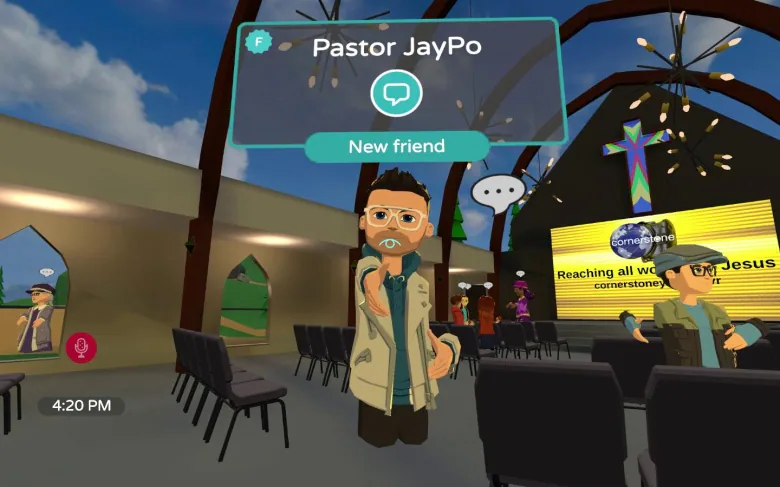 A pastor is shown in virtual reality.