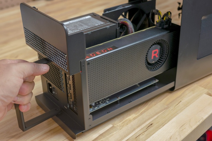 An AMD graphics card in an external GPU enclosure.