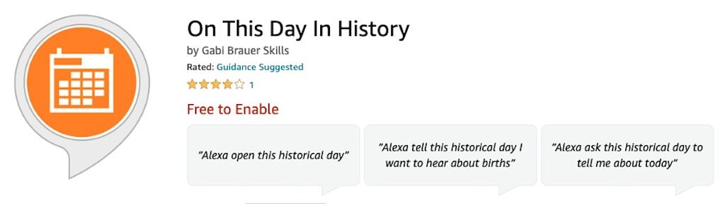 this day in history Alexa skill store listing